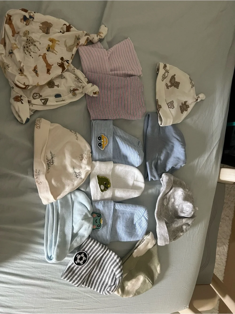 Baby Beanie Hat Set - Assorted Blue, White, Cream & Gray